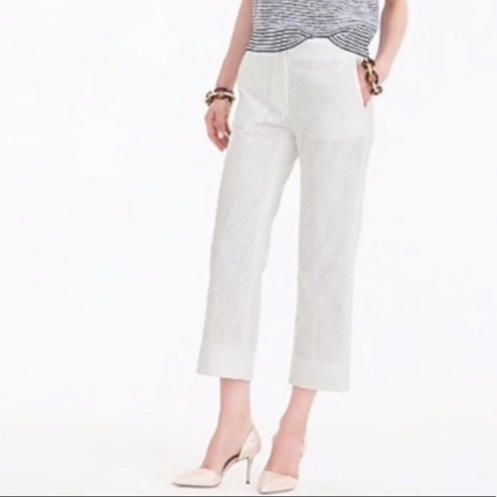 J Crew White Eyelet Pants